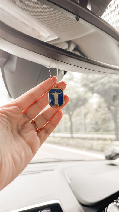 Navy Enamel Crucifix Car Pendant