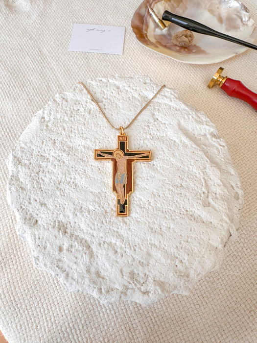 Cinnamon Enamel Crucifix Car Pendant