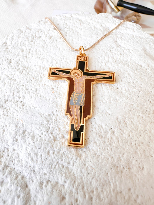 Cinnamon Enamel Crucifix Car Pendant