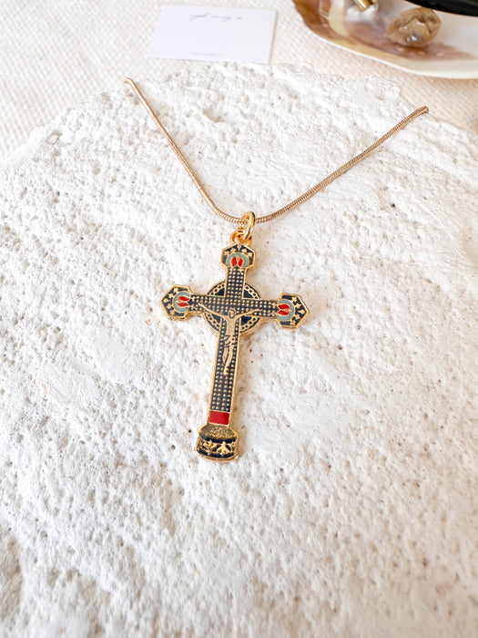 Navy Enamel Crucifix Car Pendant