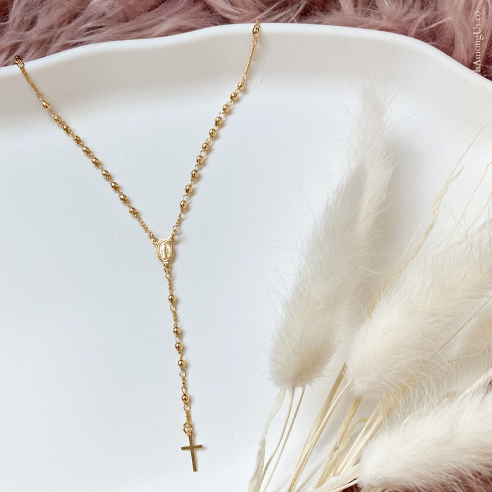 Gold Rosary Necklace With Cross