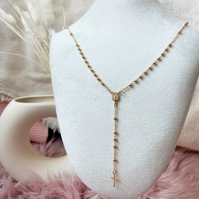 Gold Rosary Necklace With Cross