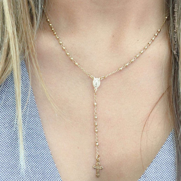 Gold Rosary Necklace With Cross