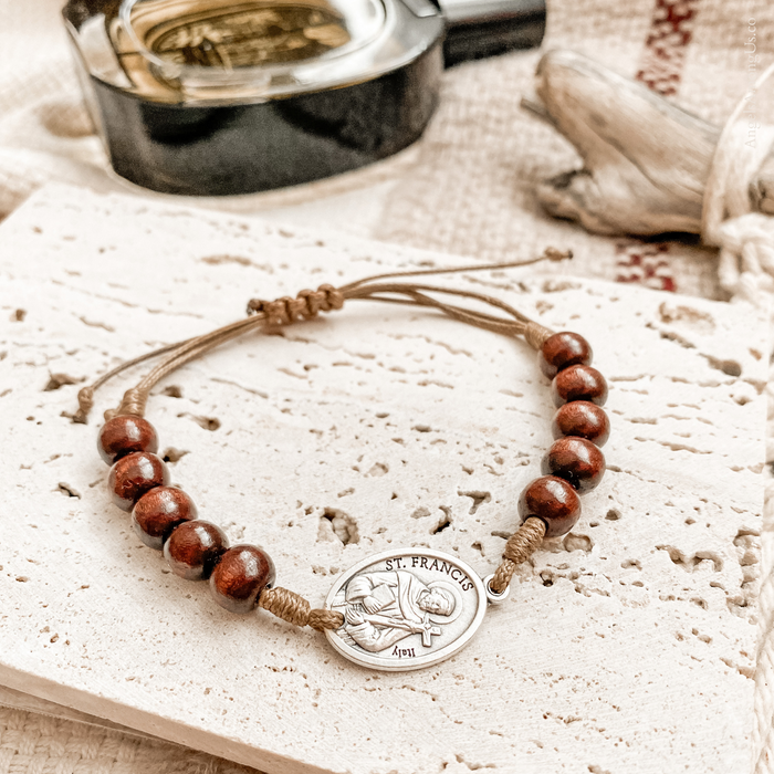 St Francis Wooden Bead Bracelet