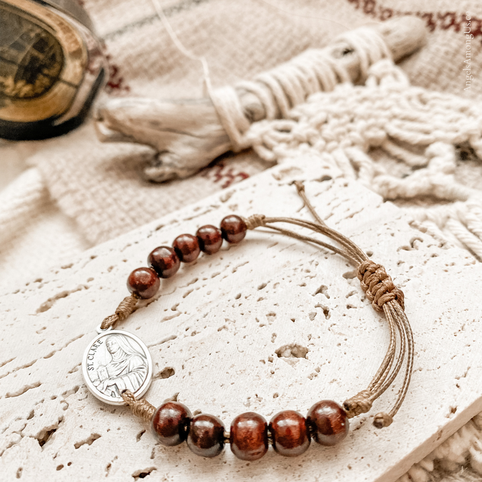 St Francis Wooden Bead Bracelet