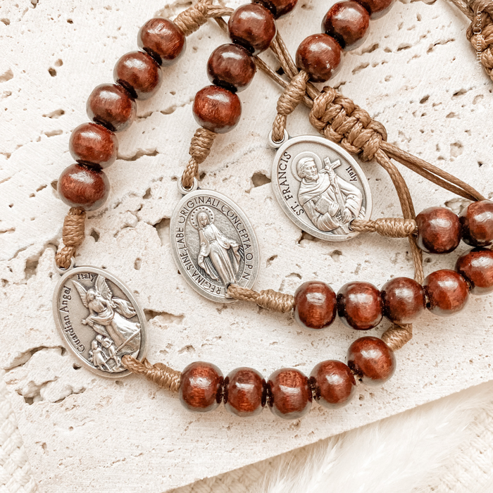 Miraculous Medal Wooden Bead Bracelet