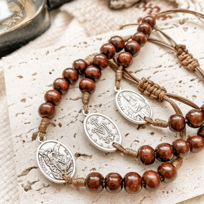 St Michael Wooden Bead Bracelet