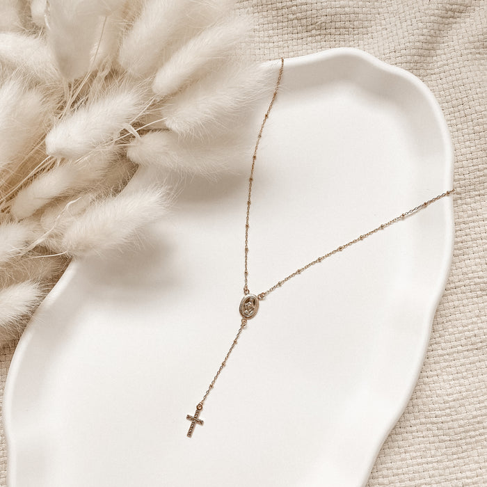 Dainty Gold Rosary Necklace With Holy Cross