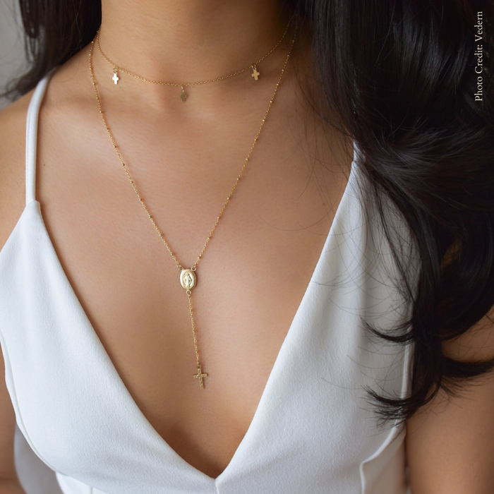 Crystal & 18Kt Gold Plated Rosary Necklace | Lourdes Giftshop