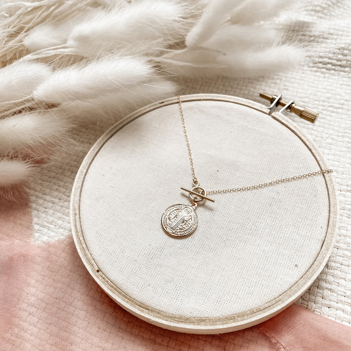 Saint Benedict Coin Toggle Necklace