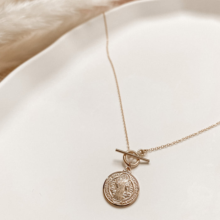 Saint Benedict Coin Toggle Necklace