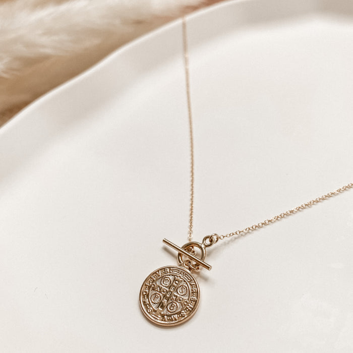 Saint Benedict Coin Toggle Necklace